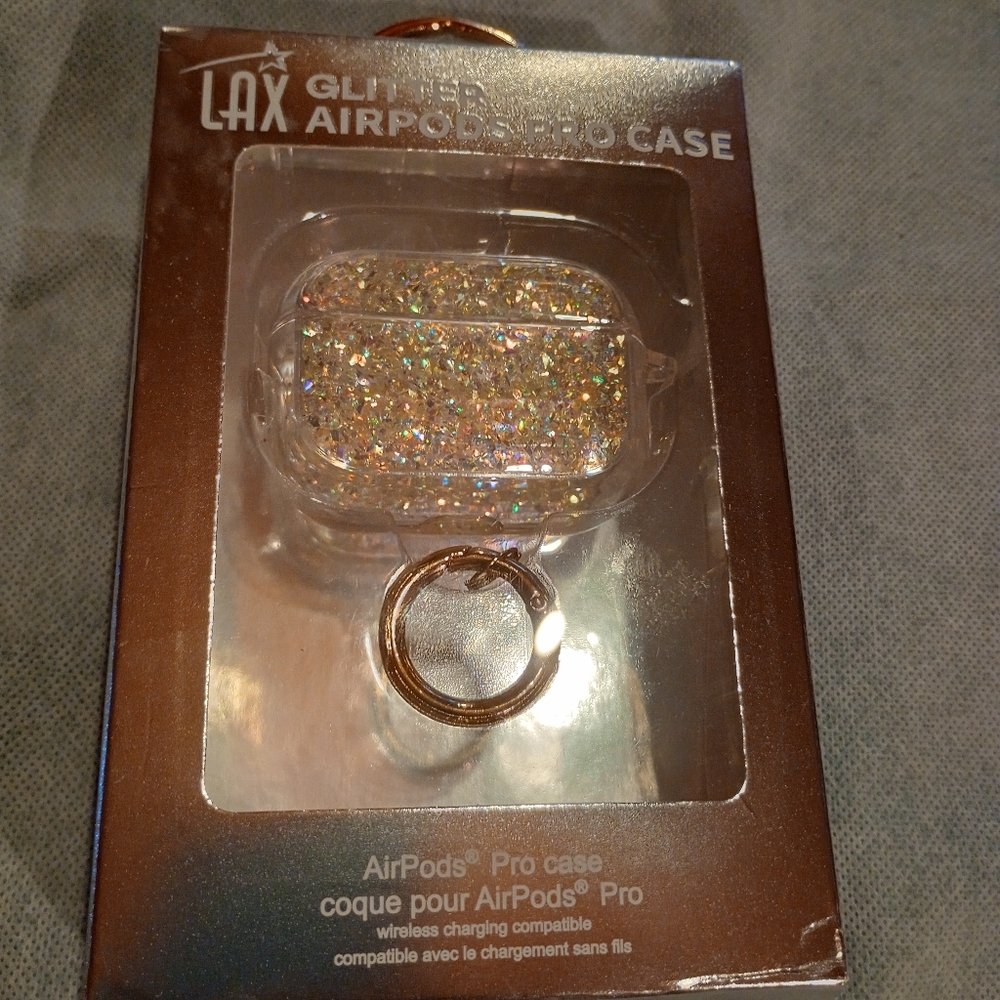 LAX Glitter Airpods Pro Case With Key Ring. Wireless Charging Compatible (New!!)